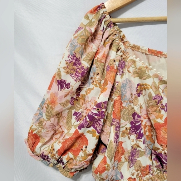 Torrid Georgette Floral Eyelet Smocked Boho Flouncy Milkmaid Coquette Blouse - Picture 5 of 14